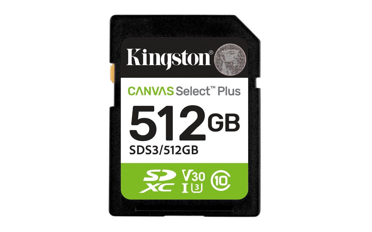 Kingston Canvas Select Plus, 512 GB, SD, Flash memory class Class 10, UHS-I, U1/U3, Video Class 10/30