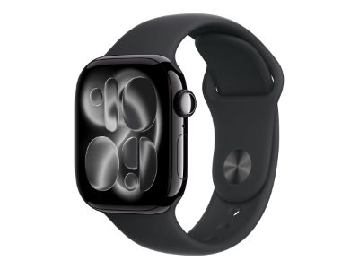 Apple Watch Series 11 GPS + Cellular 42mm Jet Black Aluminium Case with Black Sport Band - M/L, Apple