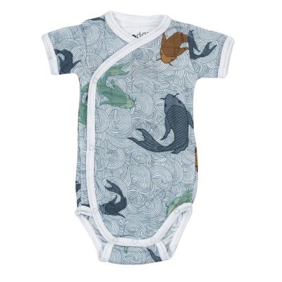 Lodger Romper Empire Fish kokvilnas bodijs ar īsām piedurknēm, Dusty turqoise, 68 cm