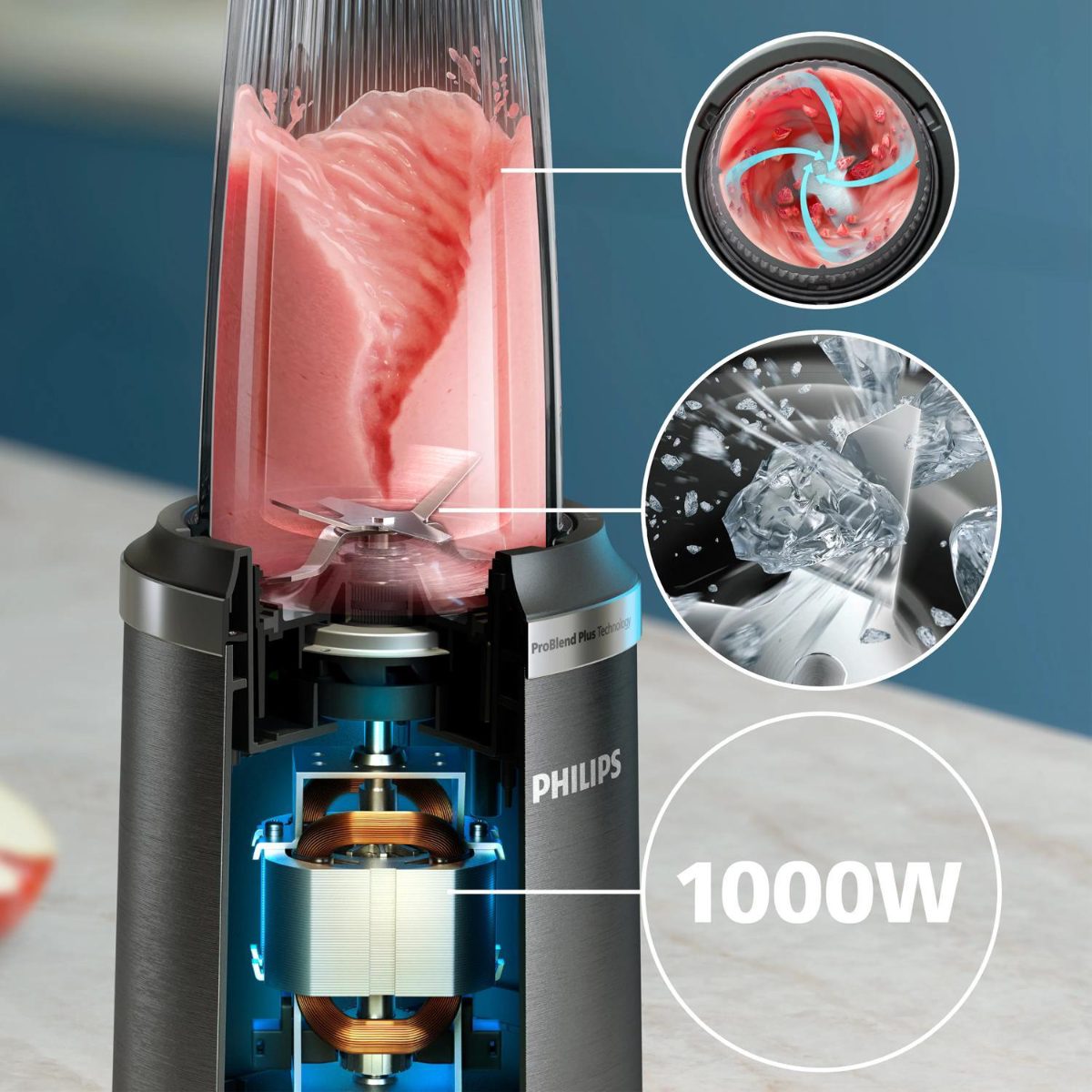 Philips Blender, HR2767/00, Tabletop, 1000 W, Jar material Plastic, Jar capacity 0.3 + 0.5 + 0.7 L, Ice crushing, Black