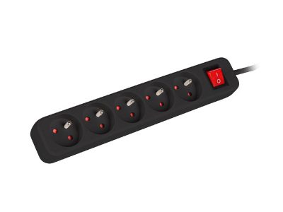 Lanberg Cable Power Strip, 5X French Outlets with Switch, Quality-Grade Copper, 1.5 m, PS1-05E-0150-BK