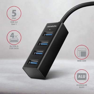 AXAGON Miniature metal four-port USB 3.2 Gen 1 hub, HUE-M1A