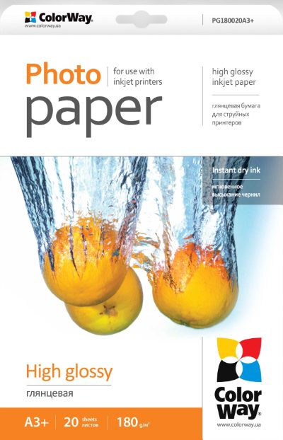 ColorWay Photo Paper, 20 sheets, High Glossy, 180 g/m², A3+