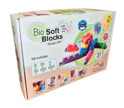 Gerardo's Toys mīksto klucīšu komplekts ar riepām, 33 gab. (25 gab.+ 8 riepu detaļas)