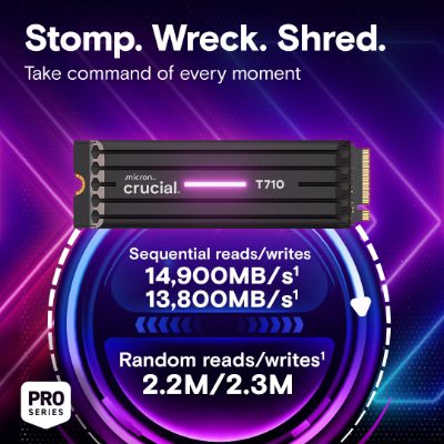 SSD, CRUCIAL, T710, 4TB, M.2, PCIe Gen5, NVMe, Write speed 13800 MBytes/sec, Read speed 14900 MBytes/sec, TBW 2400 TB, CT4000T710SSD5