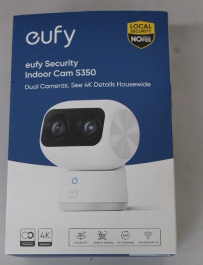 Anker Eufy Security Indoor Cam S350, White, Anker Eufy Security Indoor Camera, S350, 24 month(s), Tabletop, Wide-Angle Lens, Micro SD, Max. 128GB, UNPACKED, MISSING POSITIONING STICKER