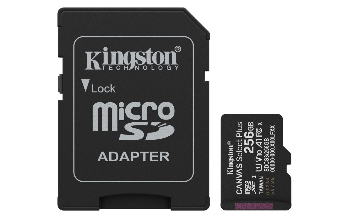 Kingston Canvas Select Plus, 256 GB, microSD, Flash memory class Class 10, UHS-I, U1/U3, video class 10/30, A1