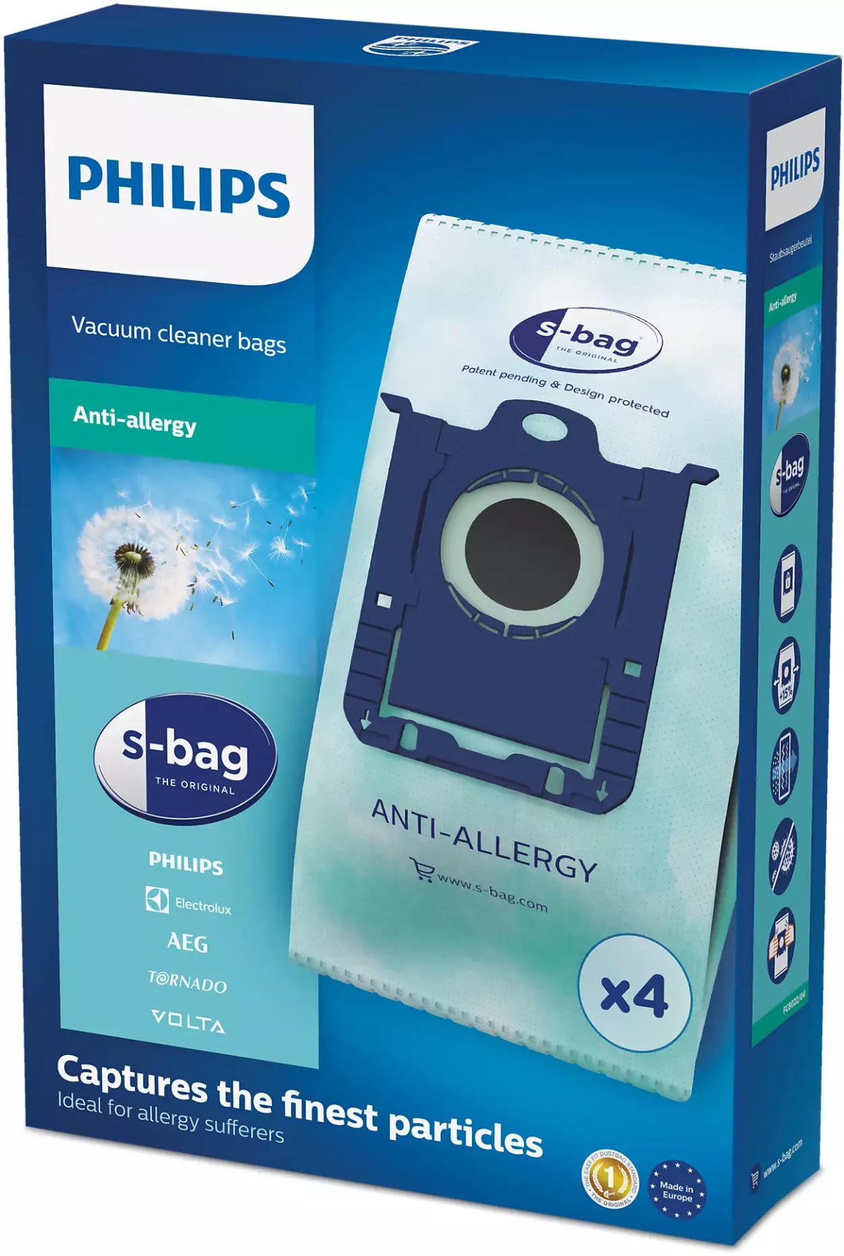 Vacuum cleaner bags, S-bag, FC8022/04, 4 pc(s)