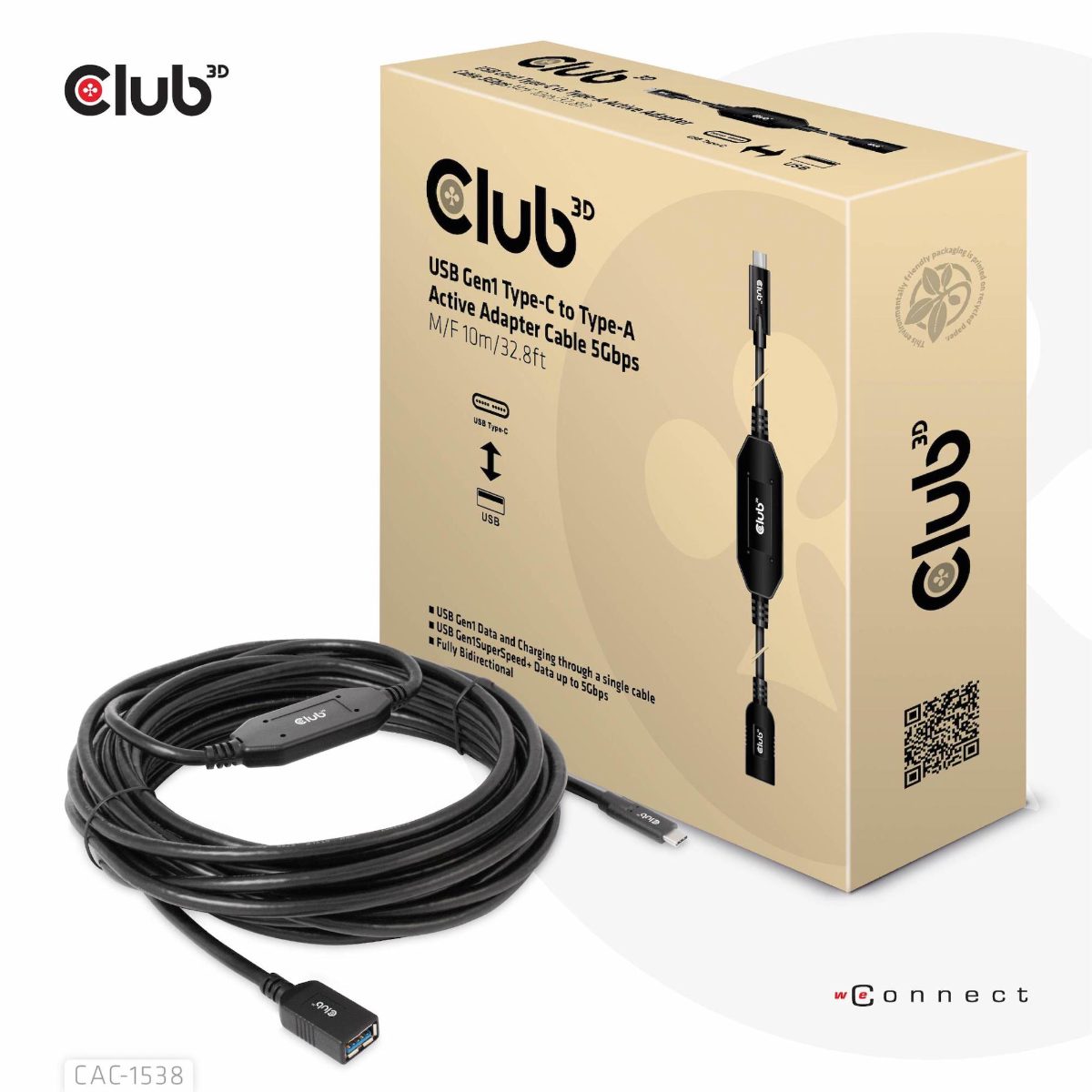 CABLE USB-C TO USB 10M/M/F CAC-1538 CLUB3D