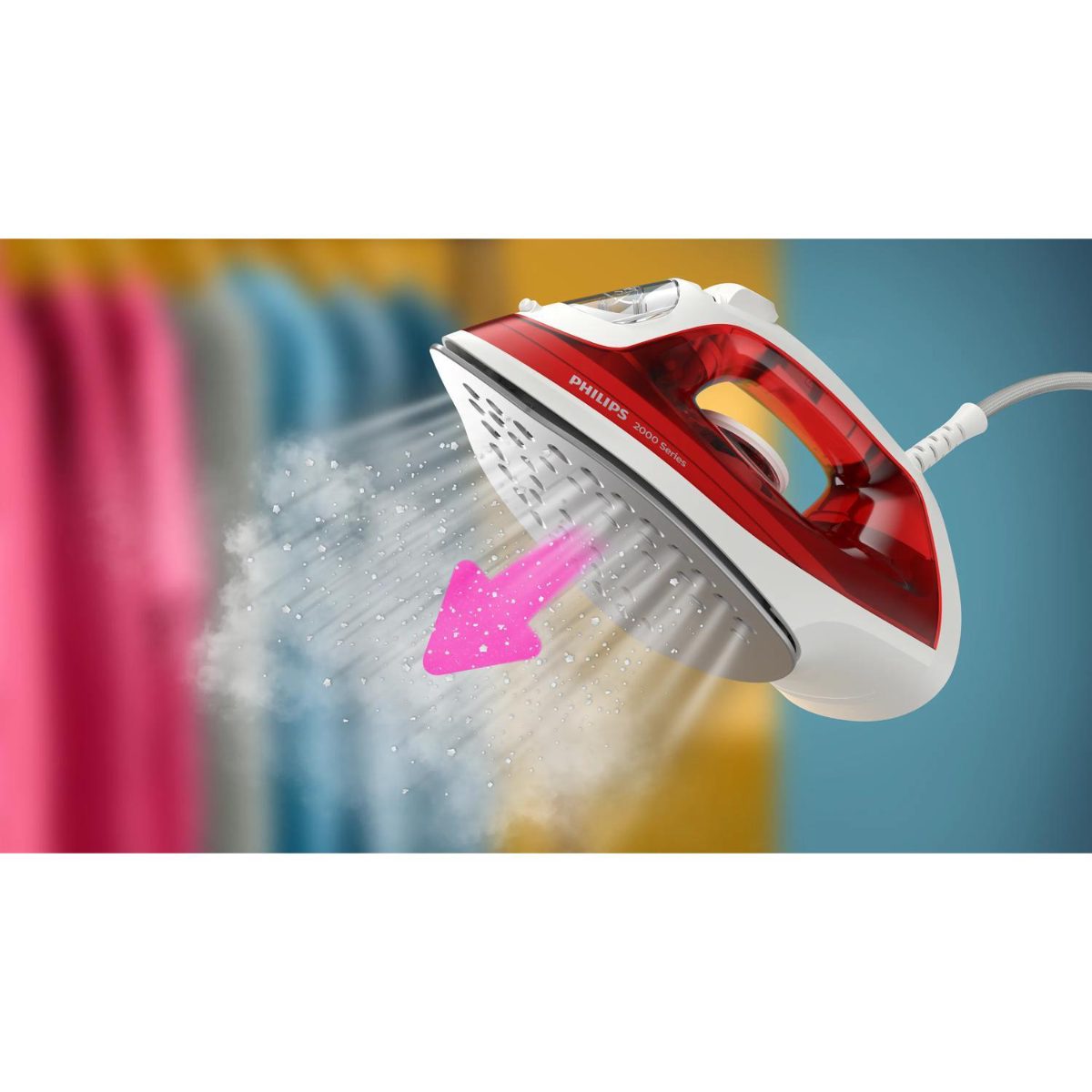 Philips Steam Iron, DST2010/40 2000 Series, Steam Iron, 2000 W, Water tank capacity 250 ml, Continuous steam 25 g/min, Steam boost performance 100 g/min, Red